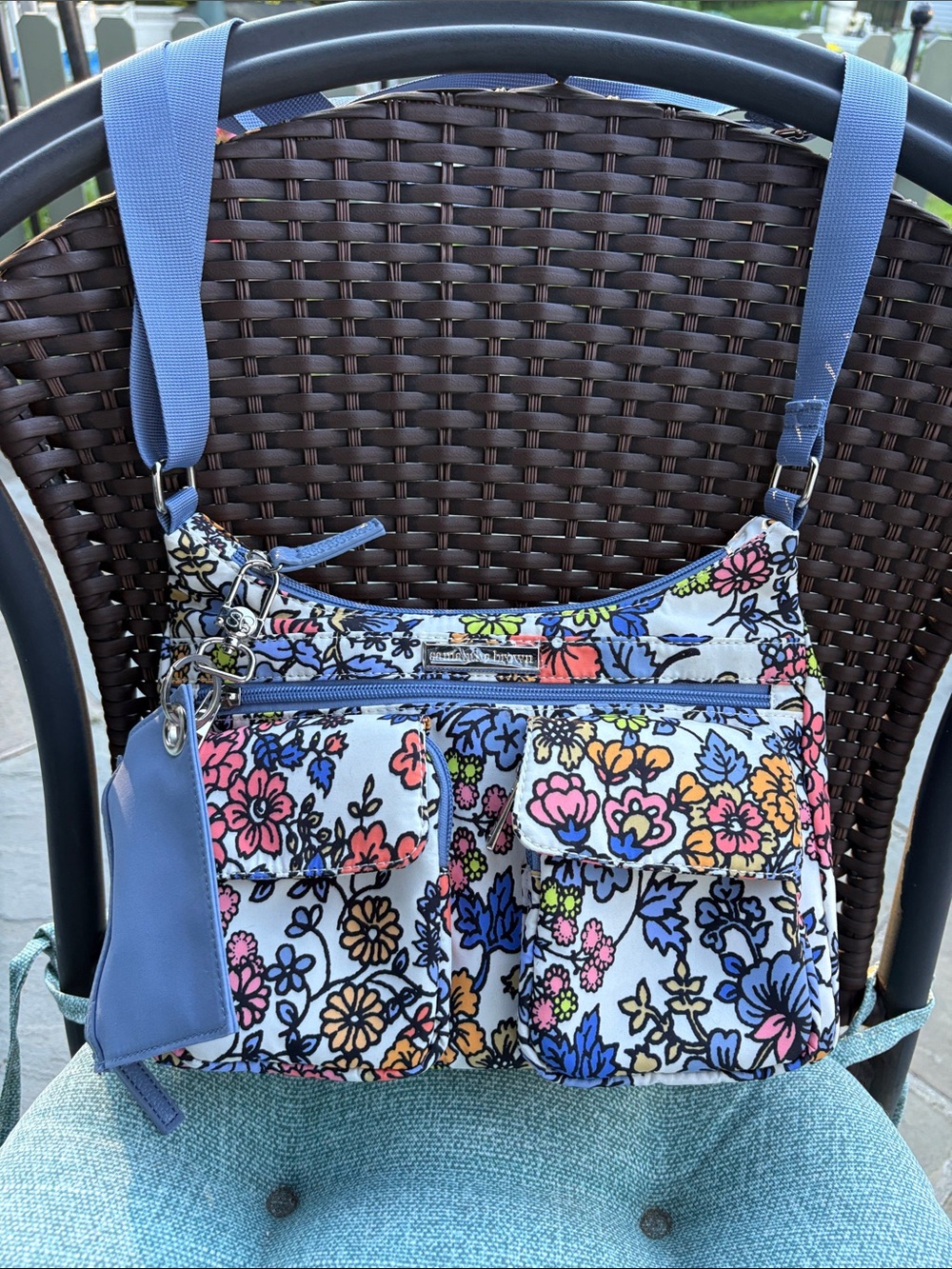 Samantha Brown Floral Multi-Color Crossbody Bag with Blue Strap